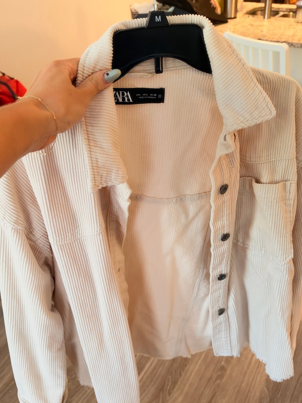ZARA Cream Corduroy Button-Down Shirt Jacket